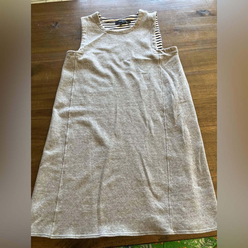 Theory Heather Gray Sweater with Navy Stripes